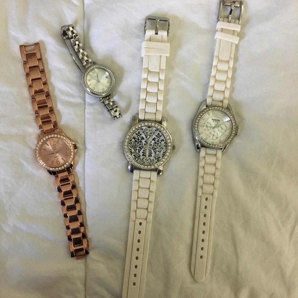 Watch bundle, two white, rose gold and silver
